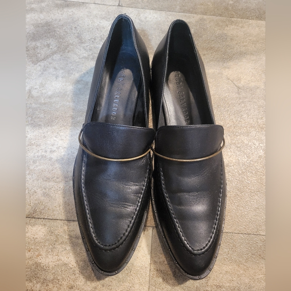 Freda Salvador Black Leather Light Halo Loafers 10